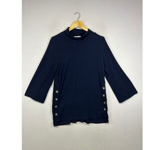 Coastal Saturday/Sunday Anthropologie Womens Medium Navy‎ Ribbed Mock Neck Top